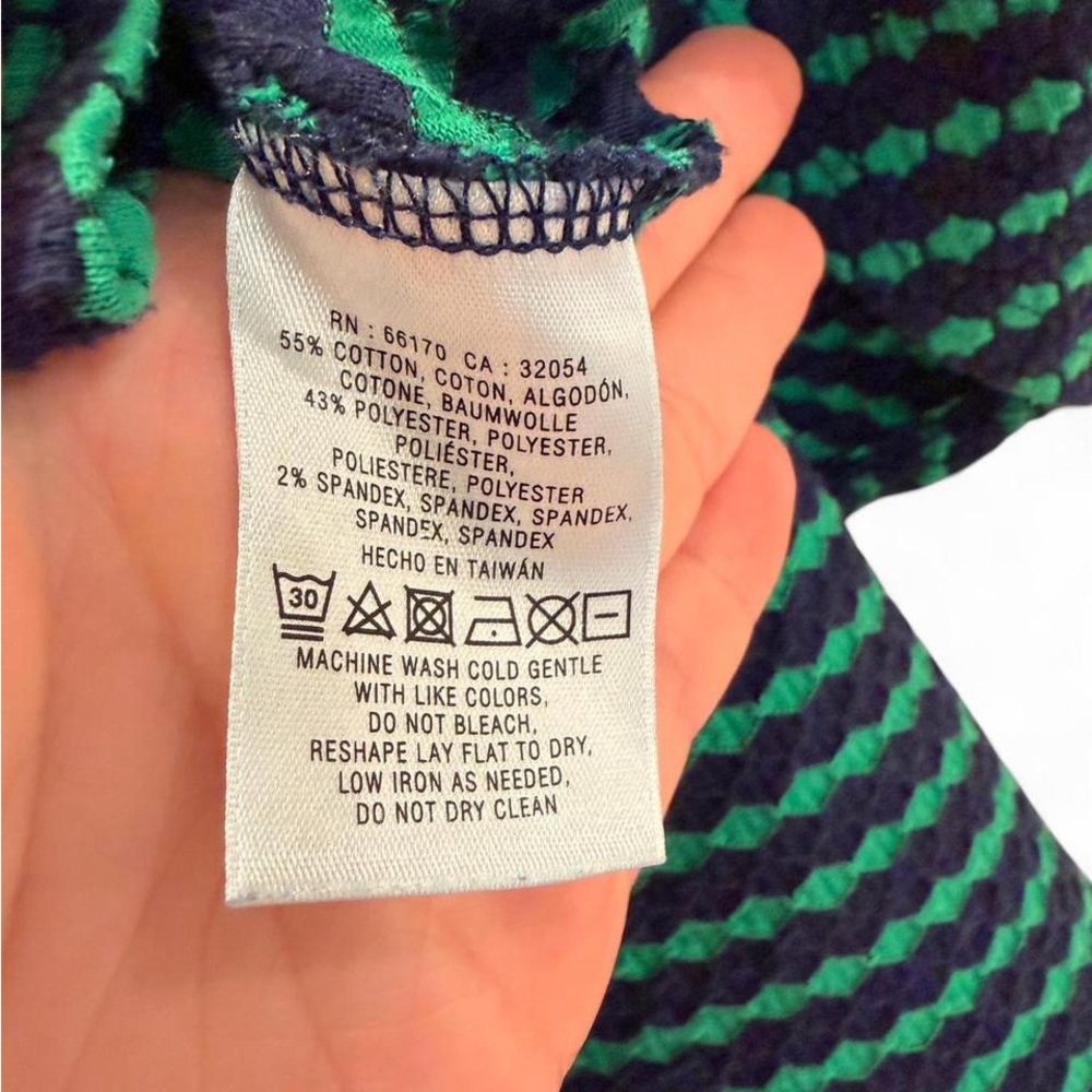 Postmark Anthropologie Green and Navy Textured Peplum Top-Size S - Picture 4 of 5